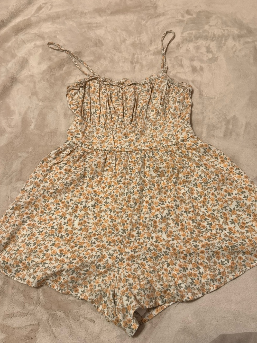 Francesca's Collections Yellow Floral Spaghetti-Strap Romper